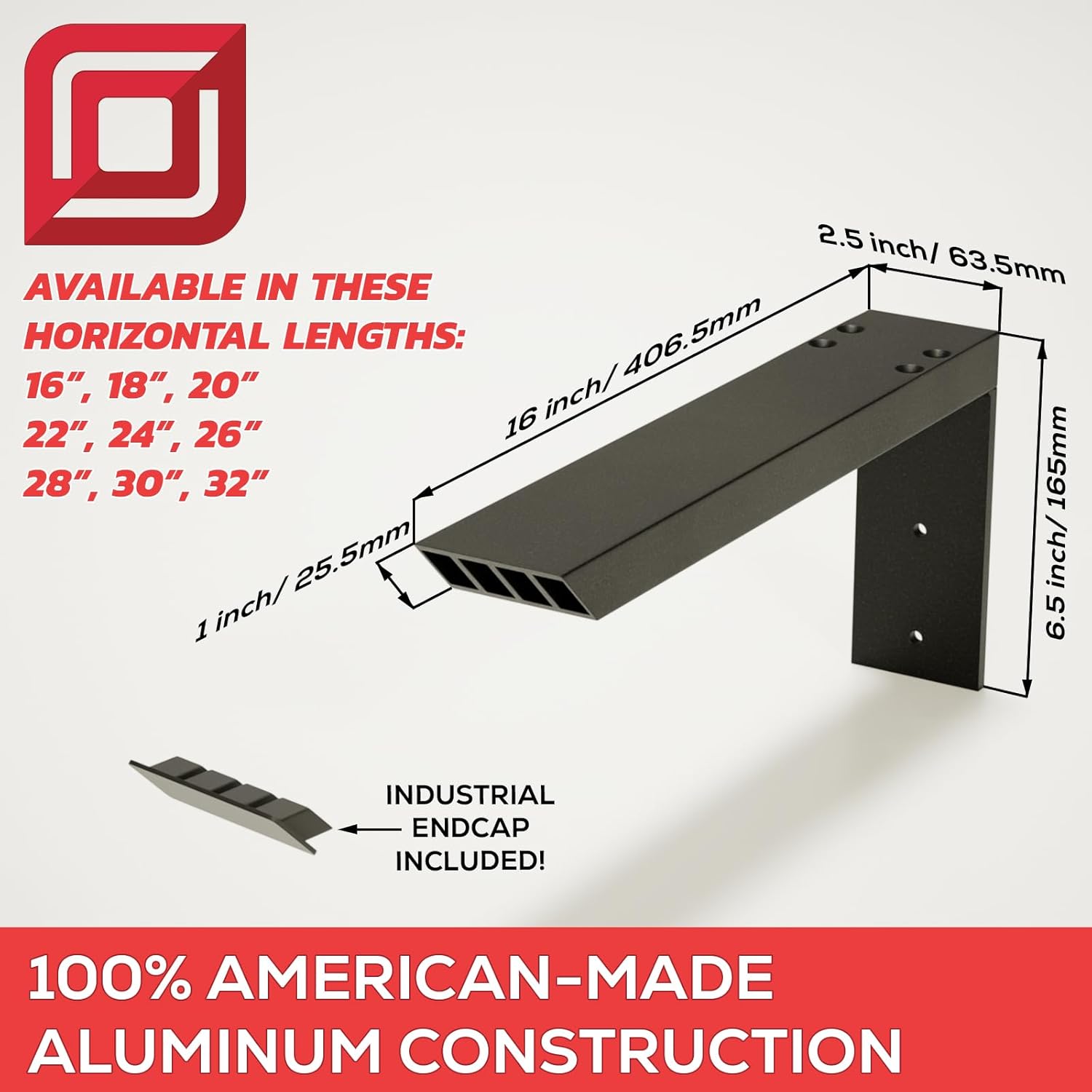 Solid Heavy Duty 22 Inch Industrial L Countertop Support Bracket, 1 Count, Shelf Brackets, DIY Kitchens, and vanities installations. Made with American Aluminum by The Original Granite Bracket.