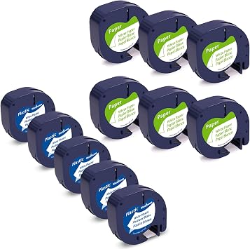 5 Plastic + 6 Paper Label Refills Replacement for Dymo Label Maker Refills 12mm x 4m 1/2 x 13