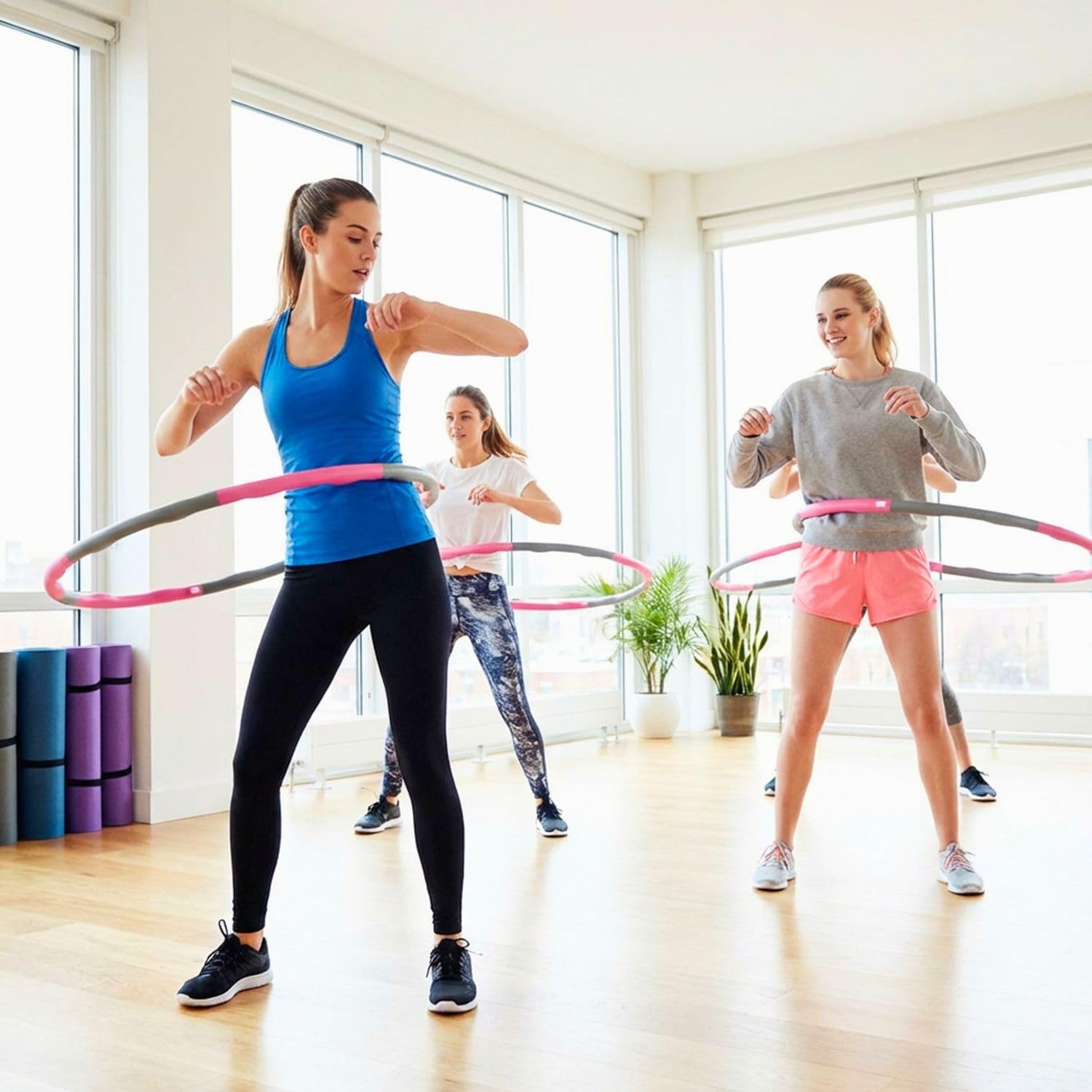 EmpireAthletics Hula Hoop Fitness Reifen, Hula-Hoop-Reifen mit Massage Noppen, Bauchtrainer Taillentrainer für Zuhause, Stecksystem Zerlegbar, Core Training Home Gym, Pink Grau