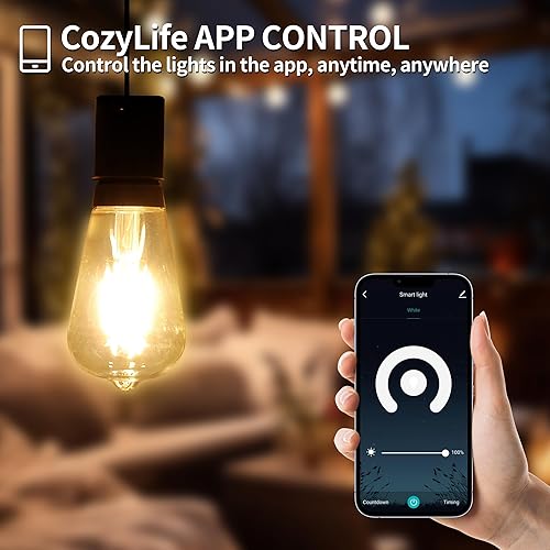 Miniatura 2 de PALULU Smart ST64 - Bombilla LED de filamento Edison vintage, 2700 K, 6 W (equivalente a 60 W), regulable, base E26, control con aplicación,