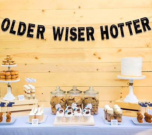Miniatura 2 de Black Older Wiser Hotter, divertido cartel de cumpleaños para hombres y mujeres, decoraciones de fiesta de cumpleaños con purpurina