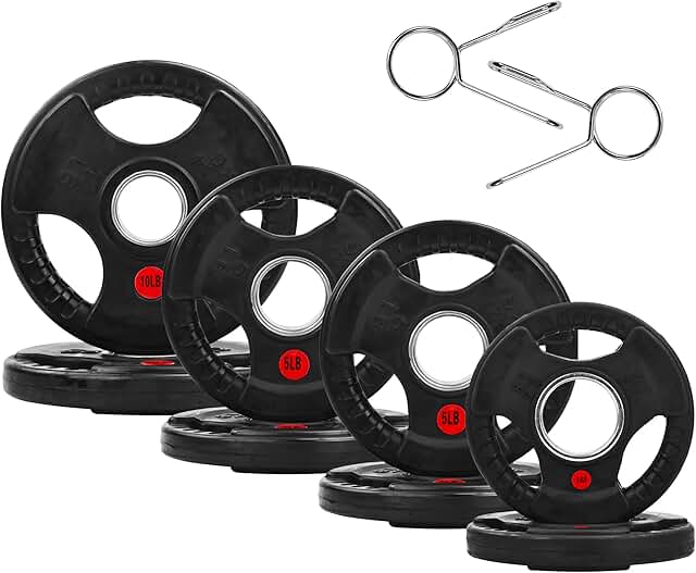 Fitvids Olympic Cast Iron Plate for Strength Training and Weightlifting, Pairs, Sets or Set with Barbell, Multiple Sizes