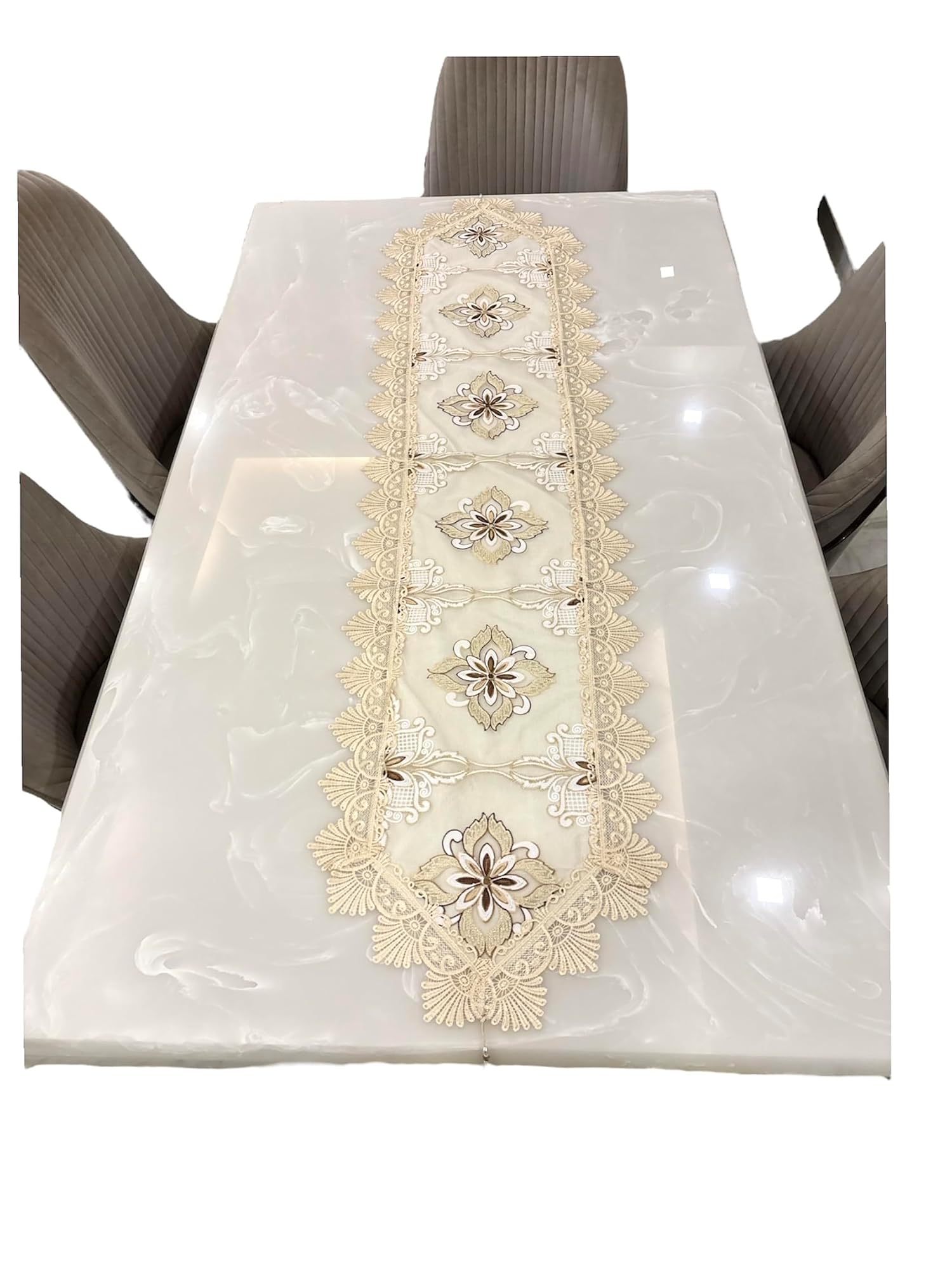 Elegant Floral Thread Embroidery Design Table Runner