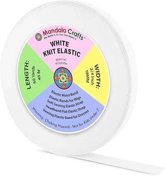 Mandala Crafts 3/4 Inch White Knit Elastic Band for Waistbands & Sewing | 50 YD Stretchy Flat Fabric Strap Spool for Pants, Wigs, Headbands, Adjustable Belts, Garments, Swimwear, Machine Washable