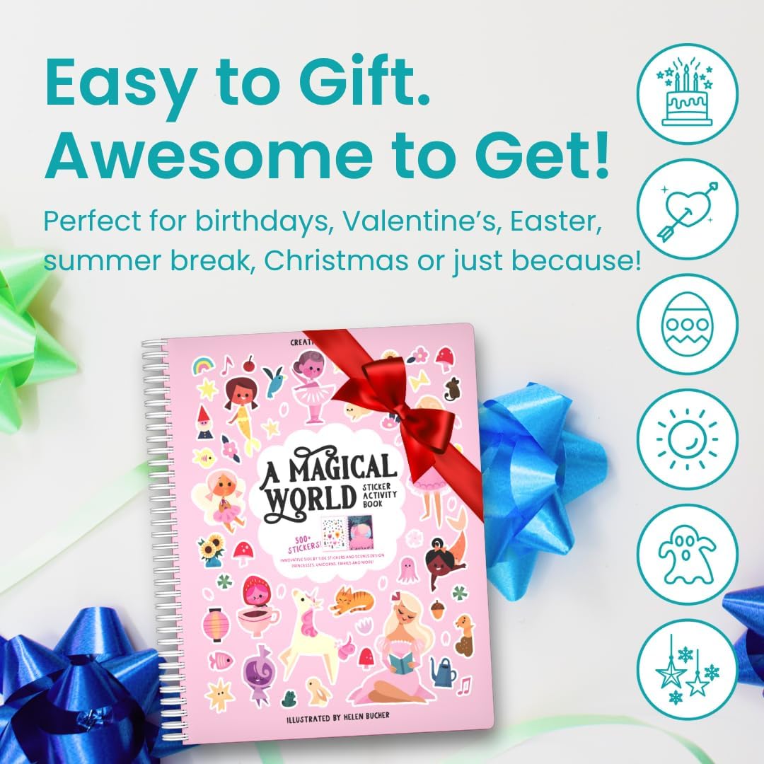 A Magical World 500+ Sticker Book for Girls by Cupkin Toddler Airplane Activity Coloring + Sticker Book, 12 Coloring Pages + Scenes for 2-8 Years Children's, Valentines Gifts for Kids - Image 7
