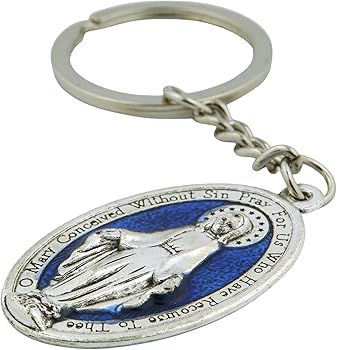 Needzo Miraculous Medal Enamel Keychain, Virgin Mary Key Ring