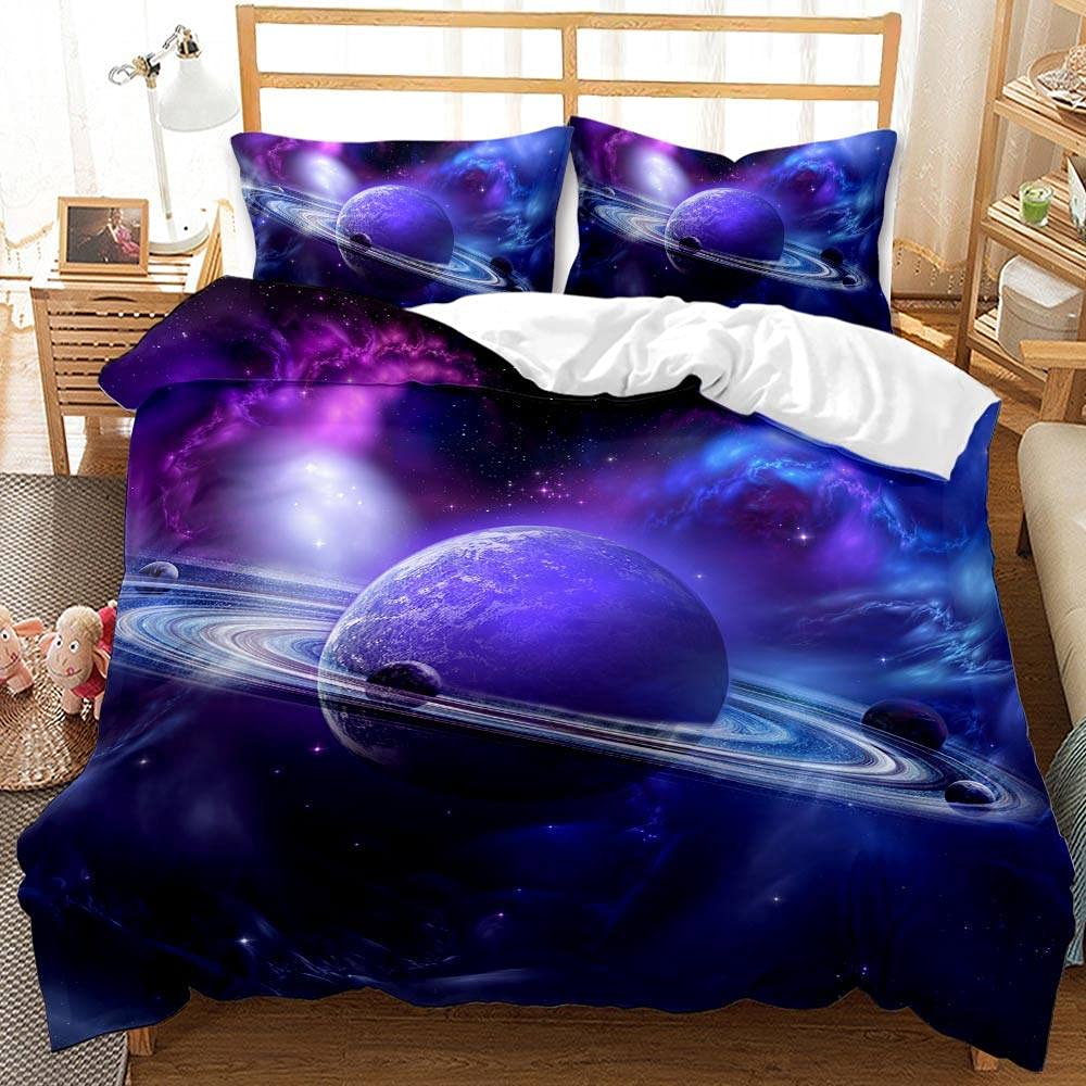 Luxe Paars Galaxy Dekbed Set 240x220 Sterrenhemel Serie Beddengoed Set Zachte Enkele/Dubbele/Kingsize Dekbedovertrek Voor Kinderen Jongens Dekbedovertrek Set Slaapkamer Decor,Koning