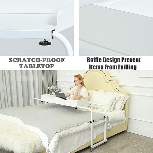 Vista 11 de UNICOO Mesa ajustable para colocar sobre la cama, mesa de cama con ruedas, mesa médica sobre la cama con ruedas de altura ajustable, escritorio