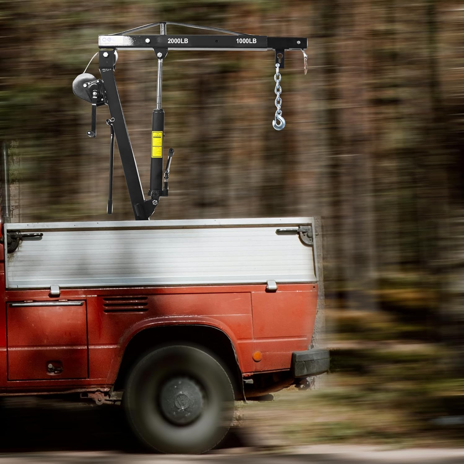 2000 lbs Folding Truck Crane with Hydraulic Winch, Heavy Duty Pickup Truck Bed Engine Hoist Jib Crane Truck Mounted Crane for Lifting Goods in Construction, Forestry, Factory, Black
