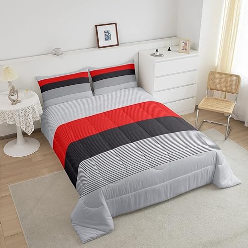 Miniatura 3 de Erosebridal Juego de edredón de rayas para mujer, juego de ropa de cama de retazos a rayas grises y negras, juego de edredón moderno de arte