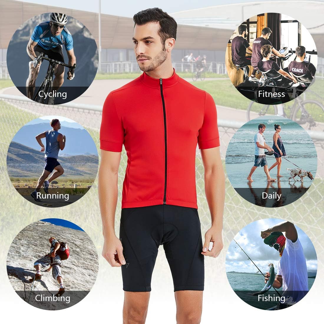 CATENA Men's Cycling Jersey Short Sleeve Shirt Running Top Moisture Wicking Workout Sports T-Shirt