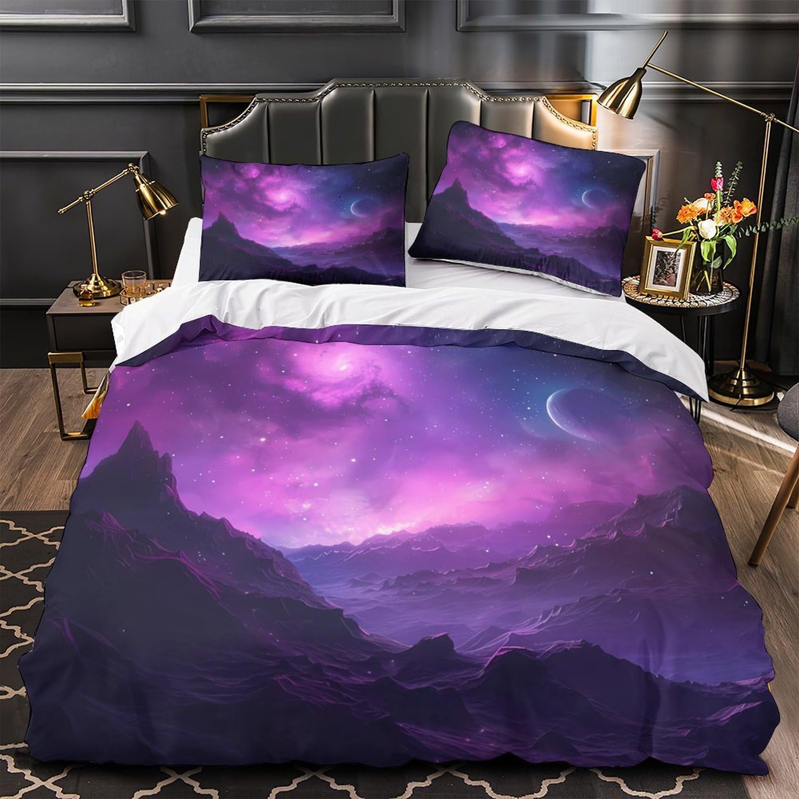 Parure de lit paysage cosmique violet 135x200 housse de couette en microfibre pour lit enfant