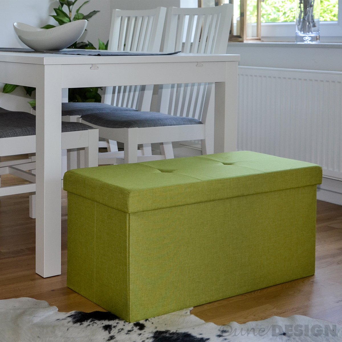 DuneDesign Banc de Rangement 76x38x38cm Coffre Pliant 80L rembourré Vert Clair
