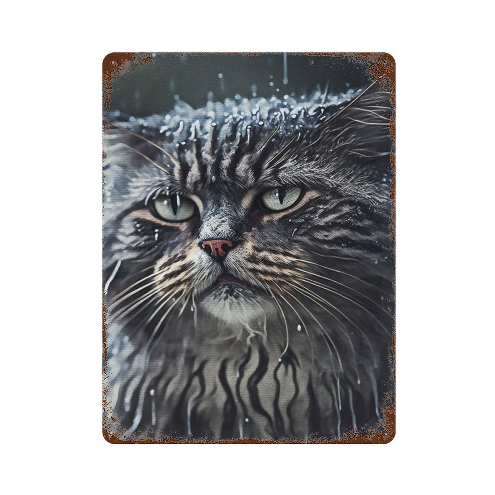 Rust Effect Wet Cat Distressed Metal Wall Sign 15.7"x11.8", Farmhouse Wall Decor for Office, Studio And Wall Decor
