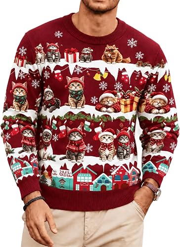 Christmas Knit Sweater for Men Crew Neck Xmas Pullover Ugly Sweater