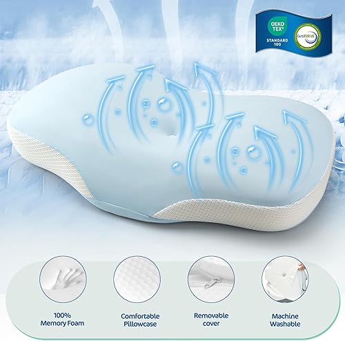 Miniatura 4 de Almohada cervical ergonómica, diseño de contorno para personas que duermen de lado y de espalda, forma cervical ortopédica de espuma viscoelástica
