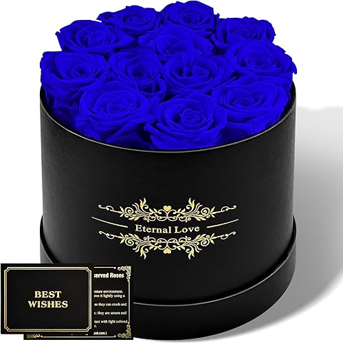 Jibeufi Forever Flowers - Rosa preservada en una caja, rosas 100% reales que duran hasta 3 años, rosas inmortales de 12 piezas para entrega, regalo
