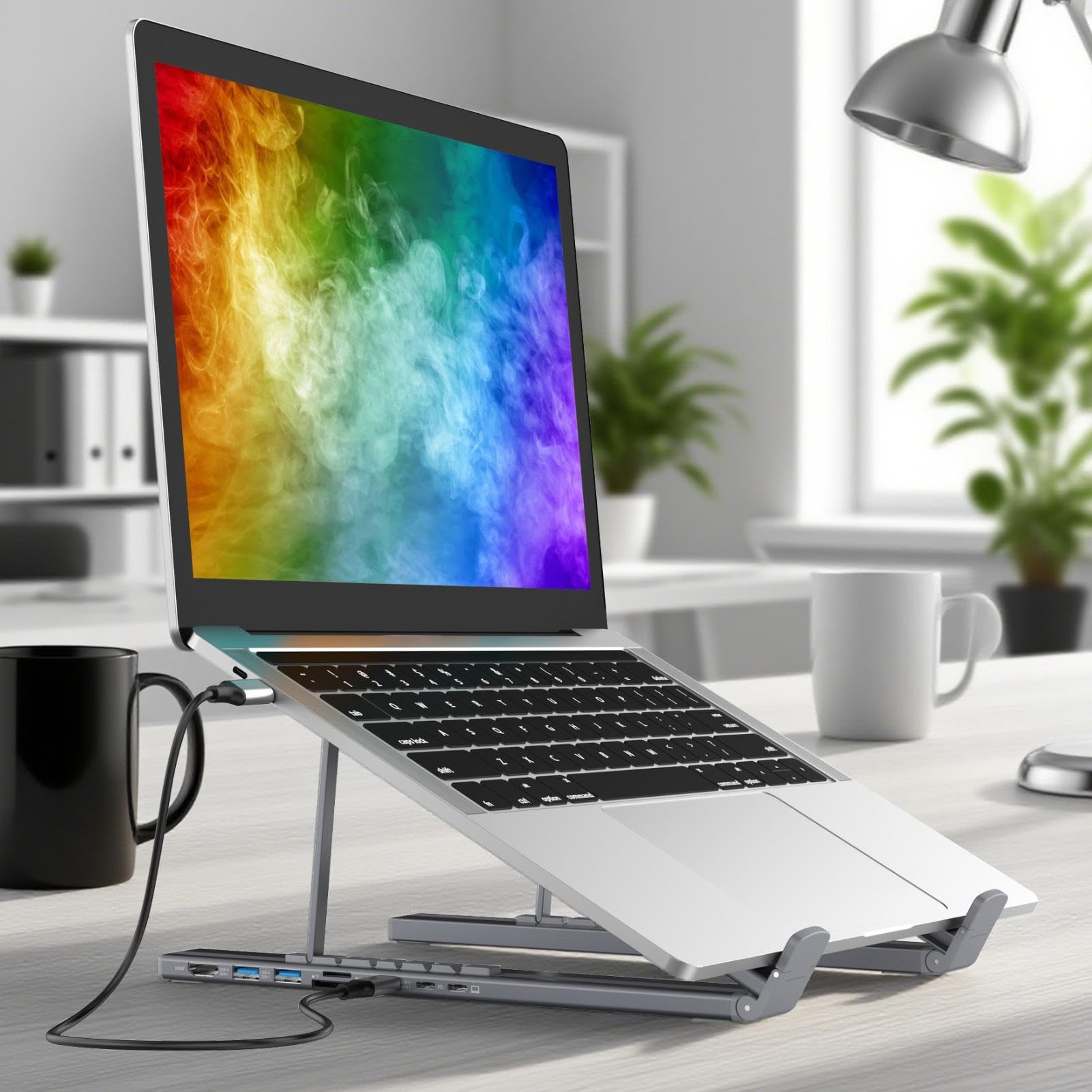 Base de Acoplamiento Portátil 8 En 1 Hub Para Tableta Con Ventilación | Soporte Ergonómico para Portátil Para Oficina Casa Juegos Escritorio Viaje Negocios Tableta Computadora