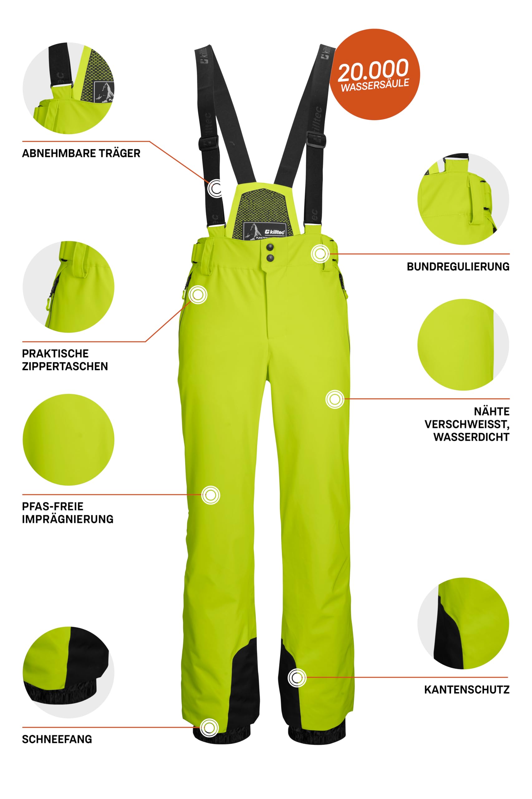 Killtec Herren Skihose Funktionshose mit abnehmbaren Trägern Kantenschutz Schneefang Beinventilation Ksw 82 Mn Ski Pnts