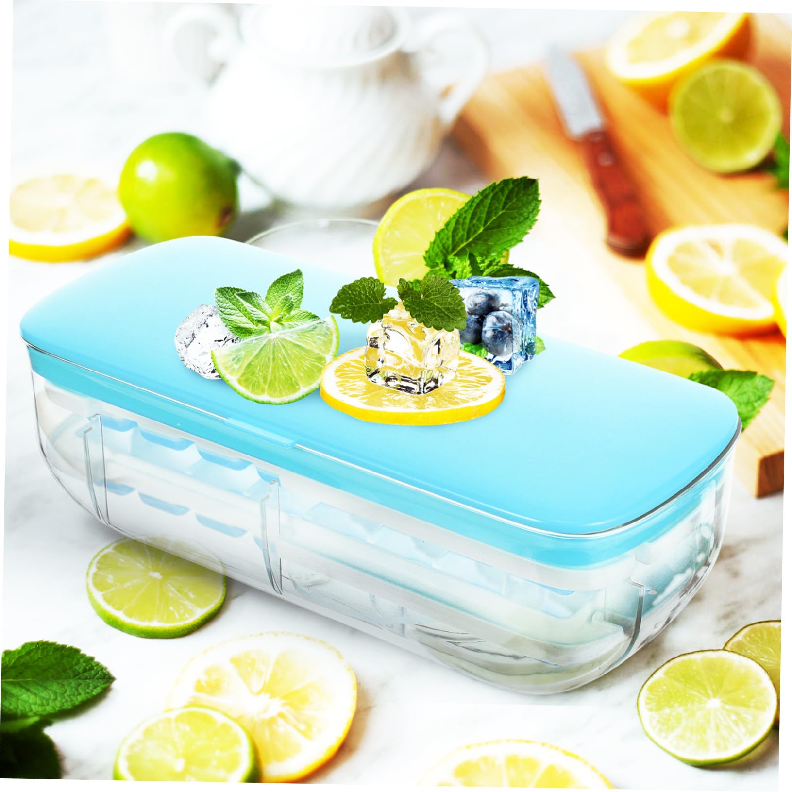 1 Satz Eiswürfelform mit Deckel aus Kunststoff und Silikon Blau