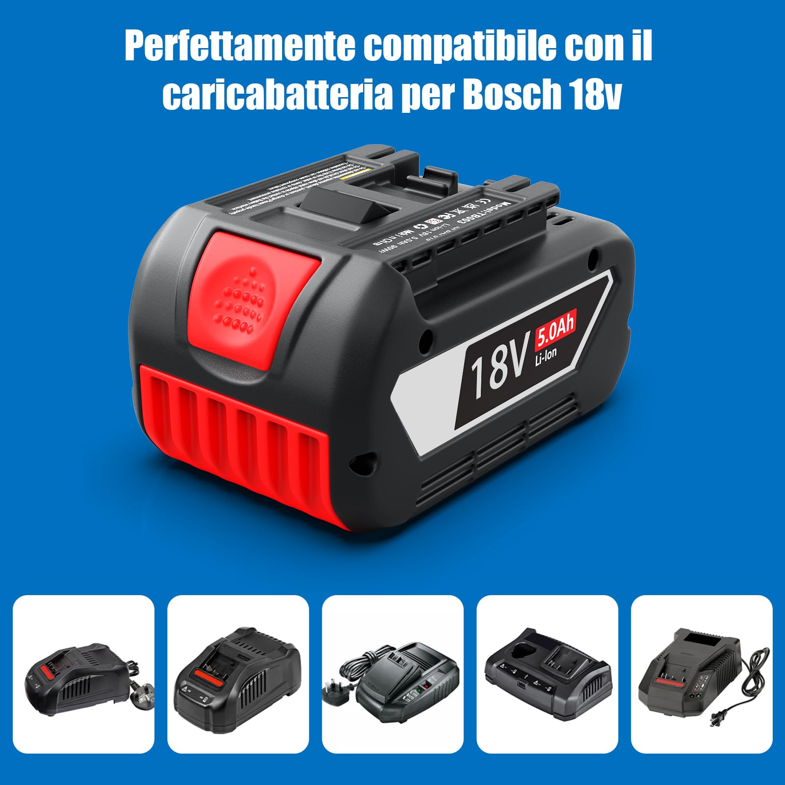 Batteria di ricambio per Bosch 18V: 5,0Ah agli ioni di litio per Bosch 18V BAT618 BAT618G BAT609 BAT609G BAT619 BAT619G BAT610G BAT610 BAT612 BAT622 (2 pezzi)