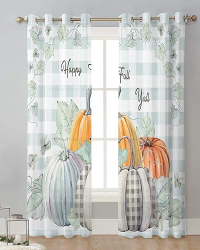 Miniatura 2 de Cortinas traslúcidas de calabaza verde azulado de 84 pulgadas de largo, juego de 2 paneles de cortinas para cocina, dormitorio, sala de estar,