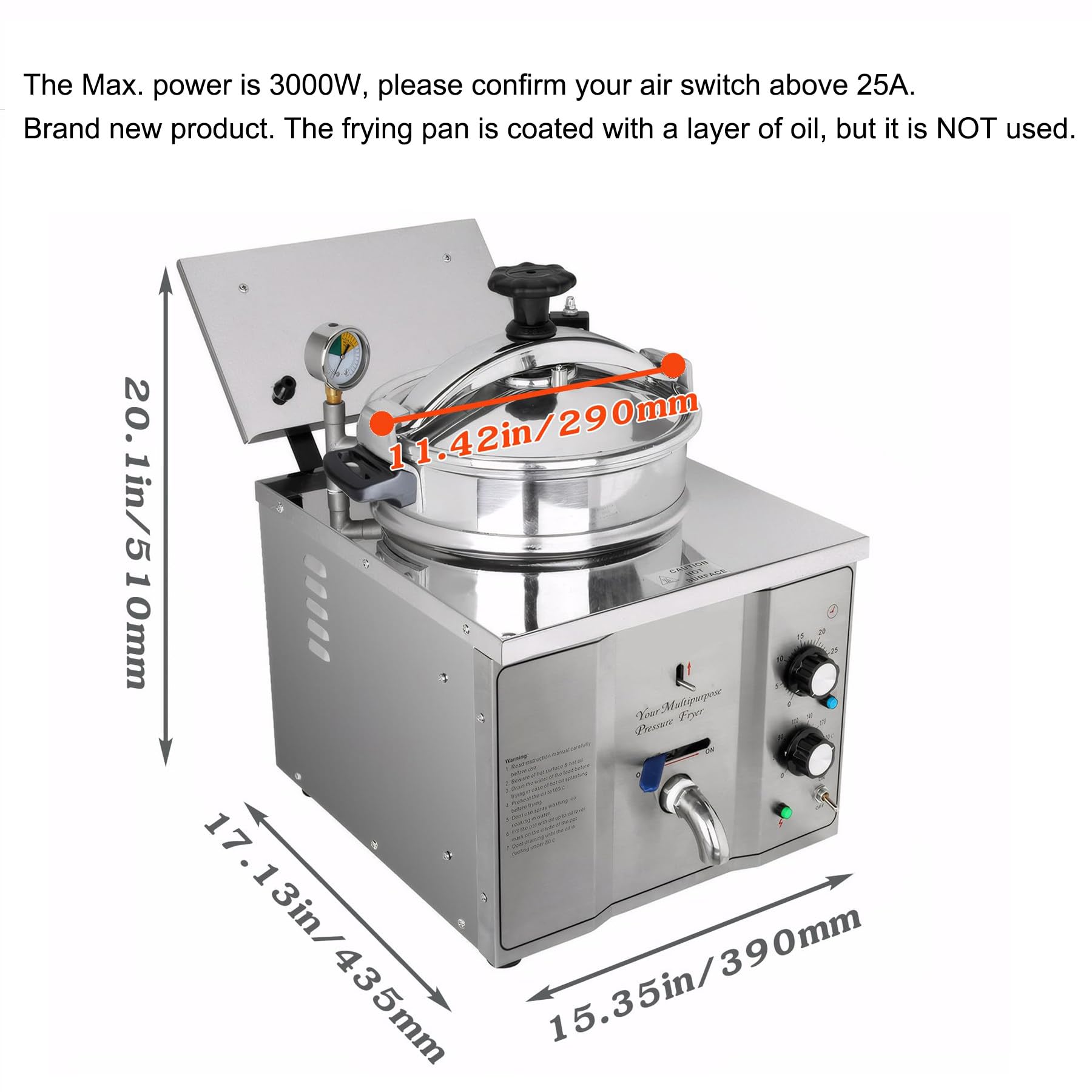 Amazon.co.jp: 16L業務用電気圧力フライヤー、ステンレス製電気卓上