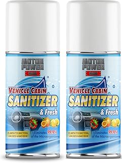 MotorPower Care Vehicle Cabin Sanitizer and Fresh Spray, 2 Pack eliminates bad smell certified product 6.76 fl oz each