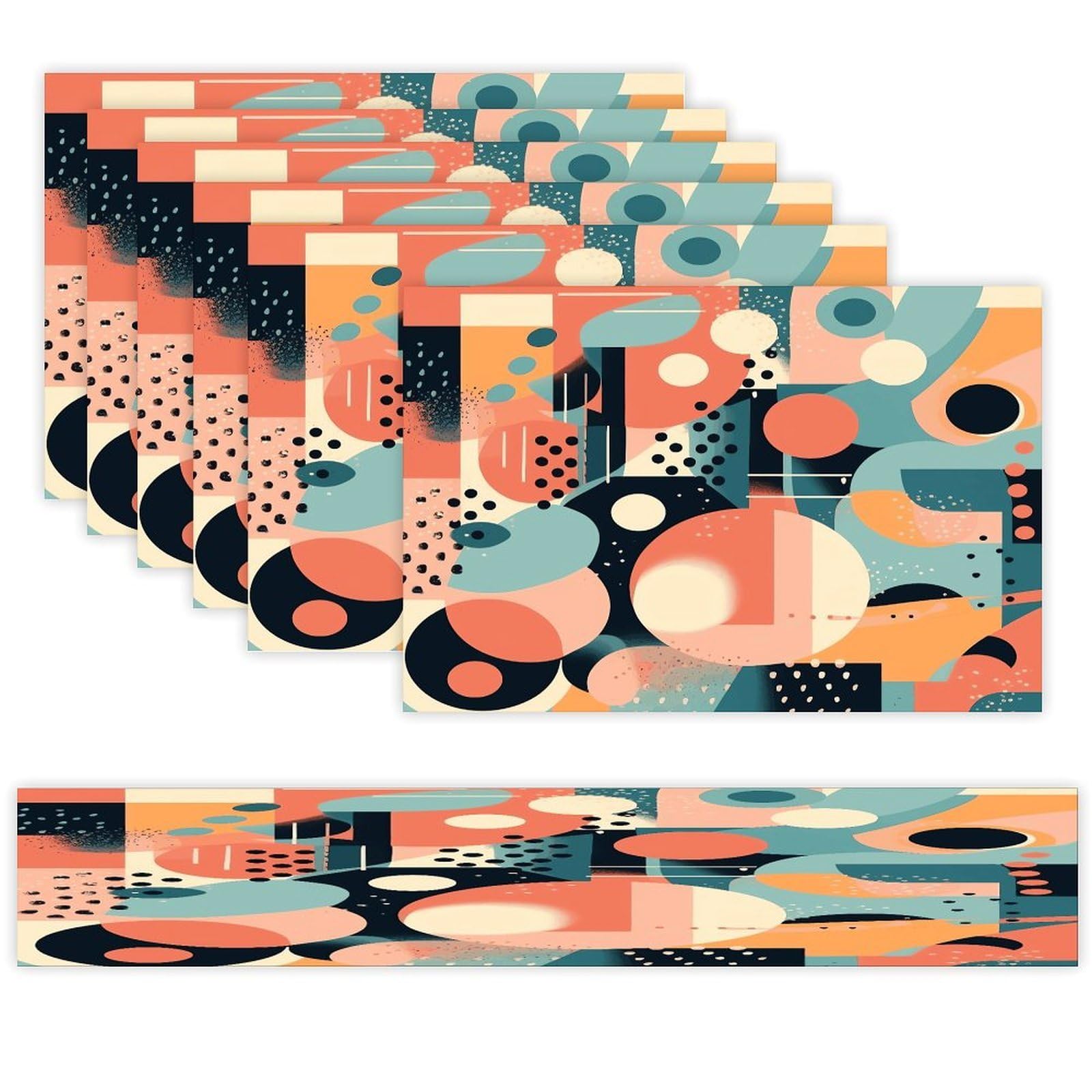Abstract Shape Style Table Runner and Placemats Set of 6 Wipe Clean Heat Resistant Table Mat with Table Runner Decorations Flax Linen Place Mat Set for Home Kitchen Party Supplies