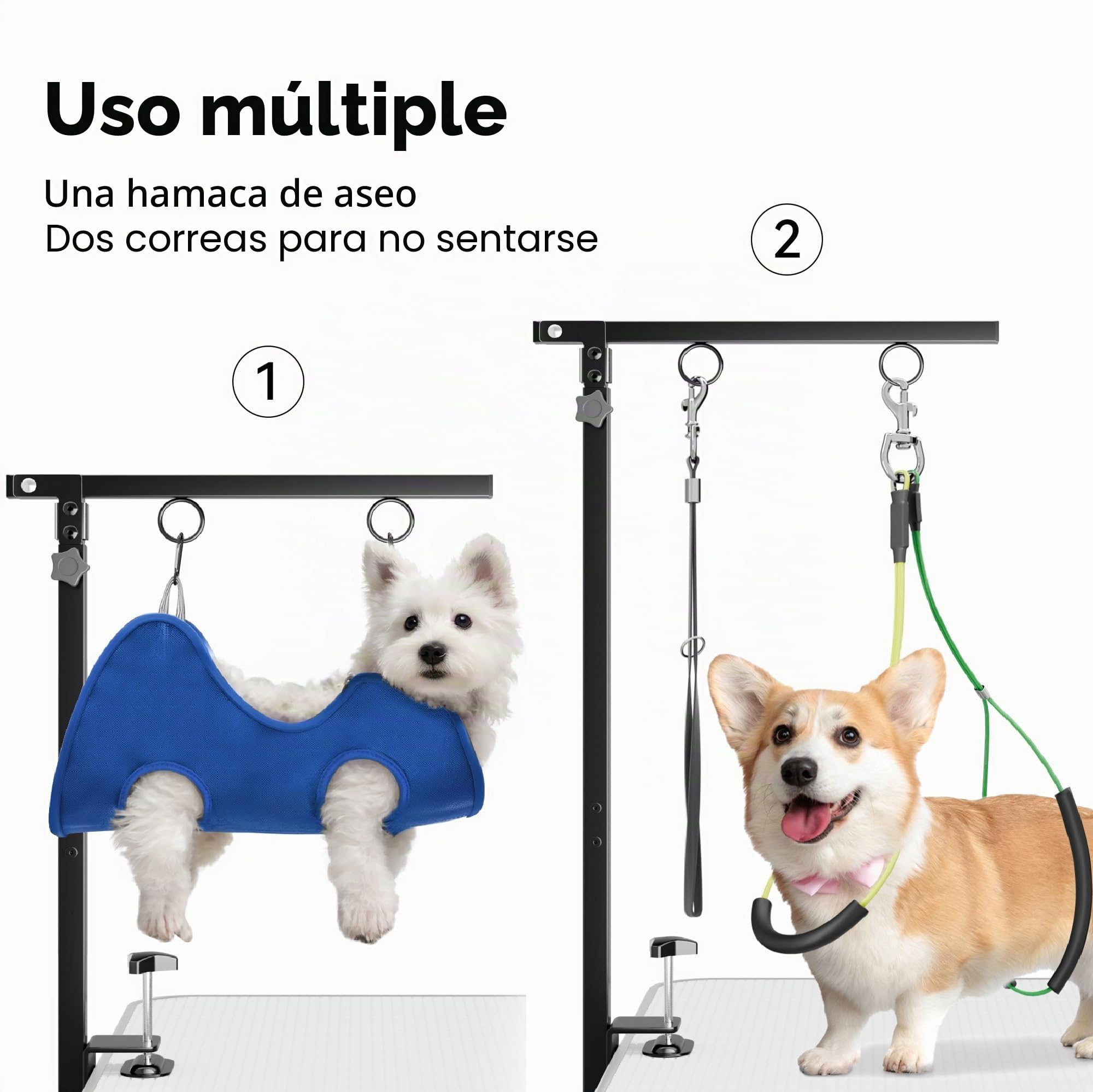 Brazo de Aseo Plegable para Perros con Abrazadera – Altura Ajustable 66–102 cm, Brazo de Mesa de Grooming con Hamaca y Sujeción Anti-Sentado, Sistema de Sujeción para Perros Pequeños y Medianos