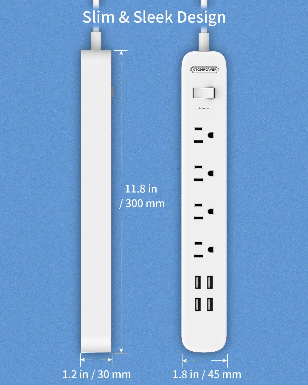 Surge Protector Power Strip - NTONPOWER 4 Outlets Power Strip with 4 USB Ports 5ft Extension Cord, 10A Circuit Breaker, Overload Protection, On Off Switch, for Home, Office and More, White (1700 J)
