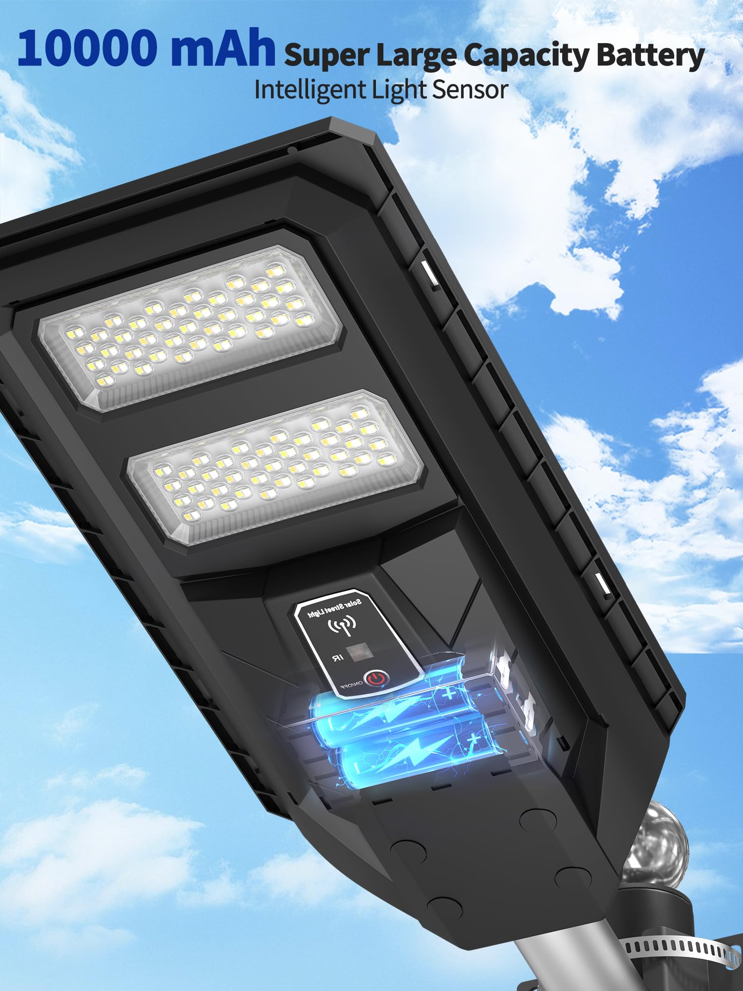 Ofuray Lampione Solare Led Esterno, 3000K/4000K/6500K Faro Led esterno con Pannello Solare, IP67 Impermeabile Lampione Stradale Solare, 10000 Mah Lampioni da Giardino per Cortile, Garage, OLT-1Pack