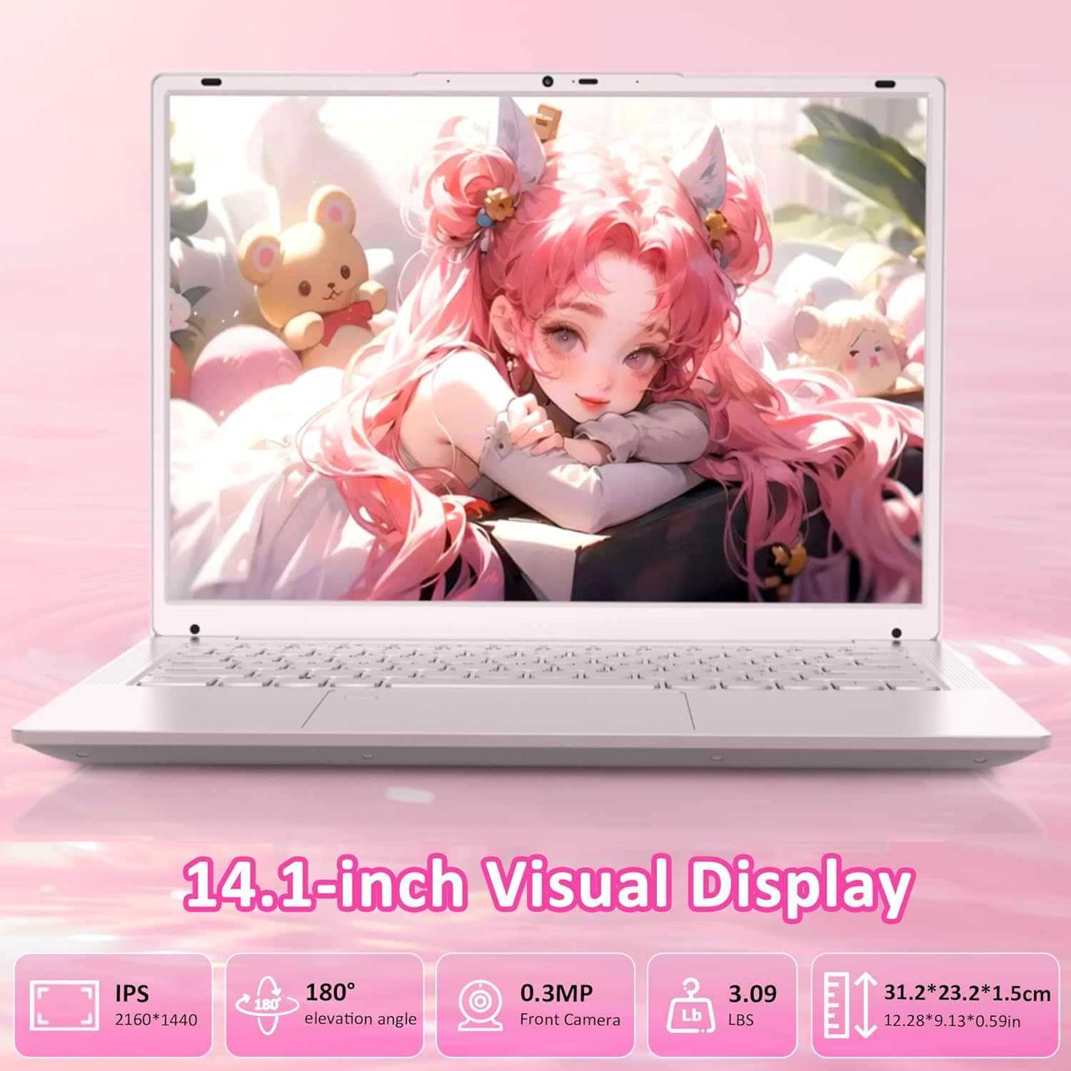 KurieTim Laptop highlighting 14.1-inch visual display features