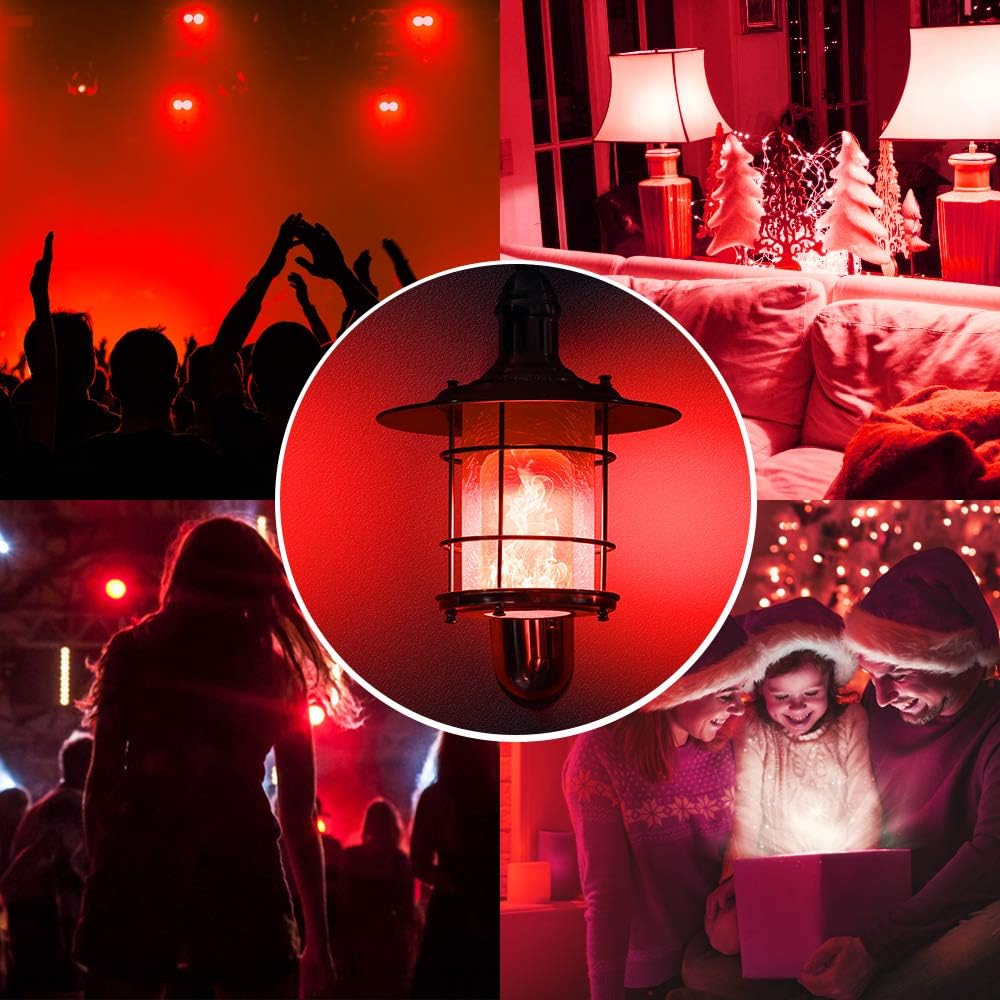 Pretigo LED Red Flame Effect Light Bulbs, 6W E26/E27 Simulated Fire, 4 Mode Types Flickering Light Bulbs for Vintage Indoor Outdoor Decor (6-Pack)
