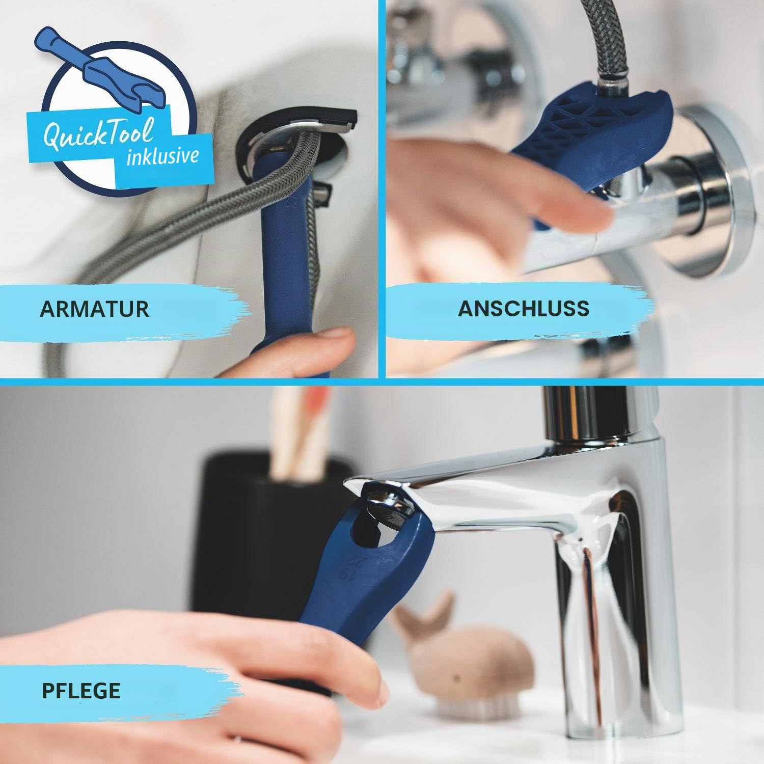 GROHE Start, Bidetarmatur, wassersparend (WC Dusche für die Toilette im Bad, Kugelgelenk-Mousseur, mit Zugstangen-Ablauf, 15cm hoch, mit 3in1 Werkzeug, einfache Installation), schwarz, 325602432