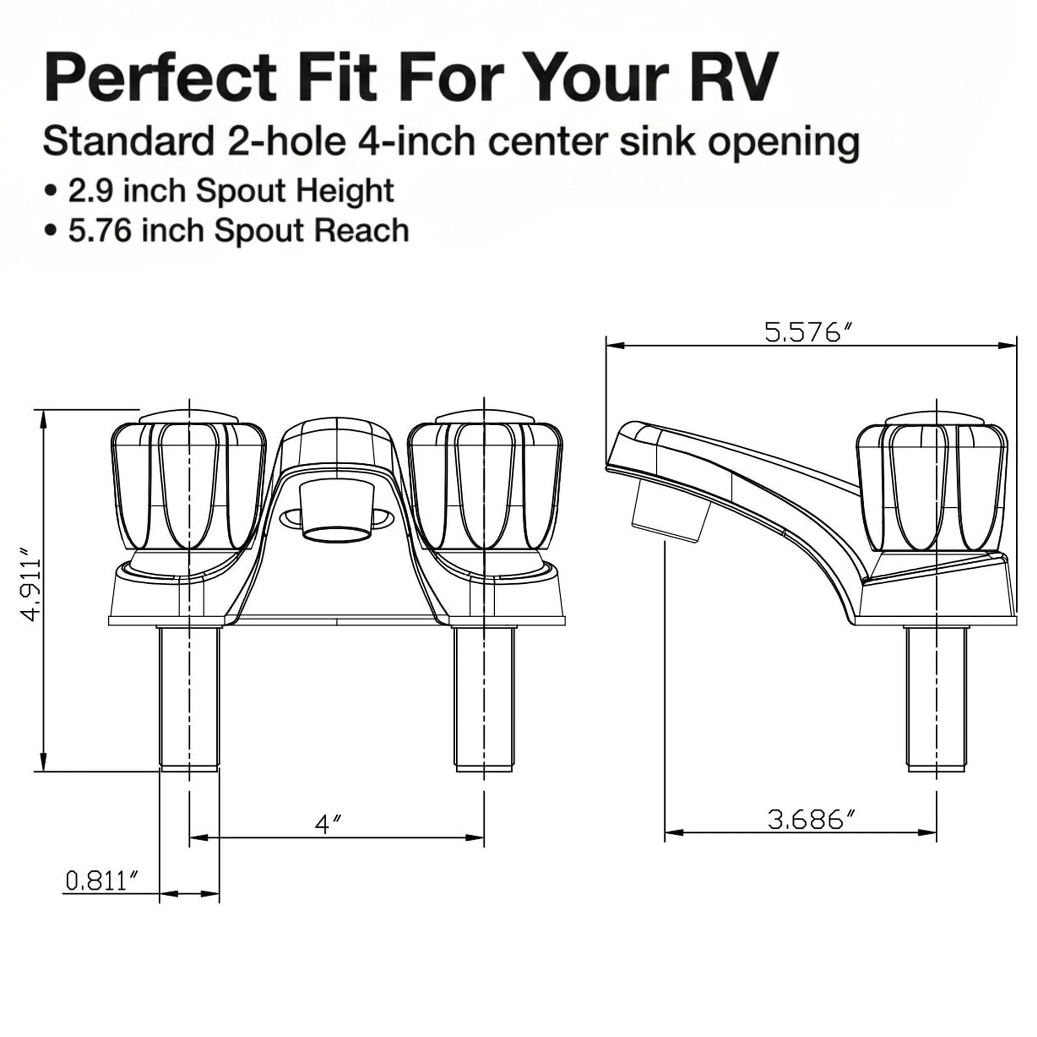 Dura Faucet Grifo de lavabo RV con pomos acrílicos ahumados, color negro