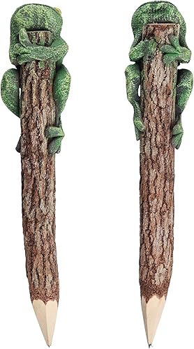 Miniatura 3 de Lápiz de rana de madera tallada a mano con animales lindos anfibios, papelería creativa, lápices de madera rústica, suministros escolares y de