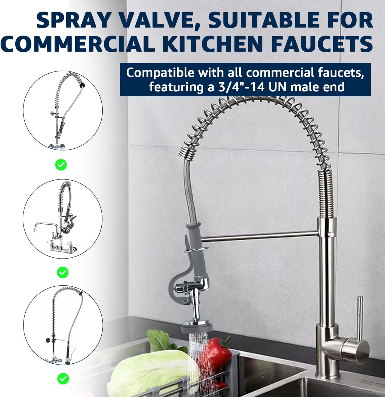 Replacement for T&S Brass B-0107 Pre-Rinse Spray Valve - Commercial Sink Sprayer for Heavy-Duty Commercial Kitchens for T&S Brass Faucet Polished Chrome