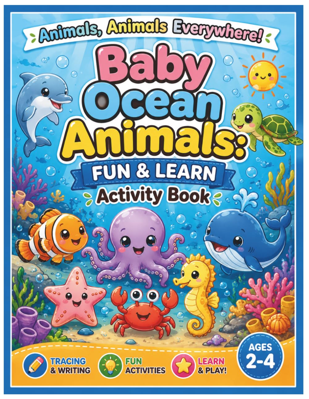 Baby Ocean Animals Fun & Learn Activity Book: Tracing, Counting, Matching, Mazes, Word Search, Dot-to-Dot and Coloring Activities for Kids Ages 2-4