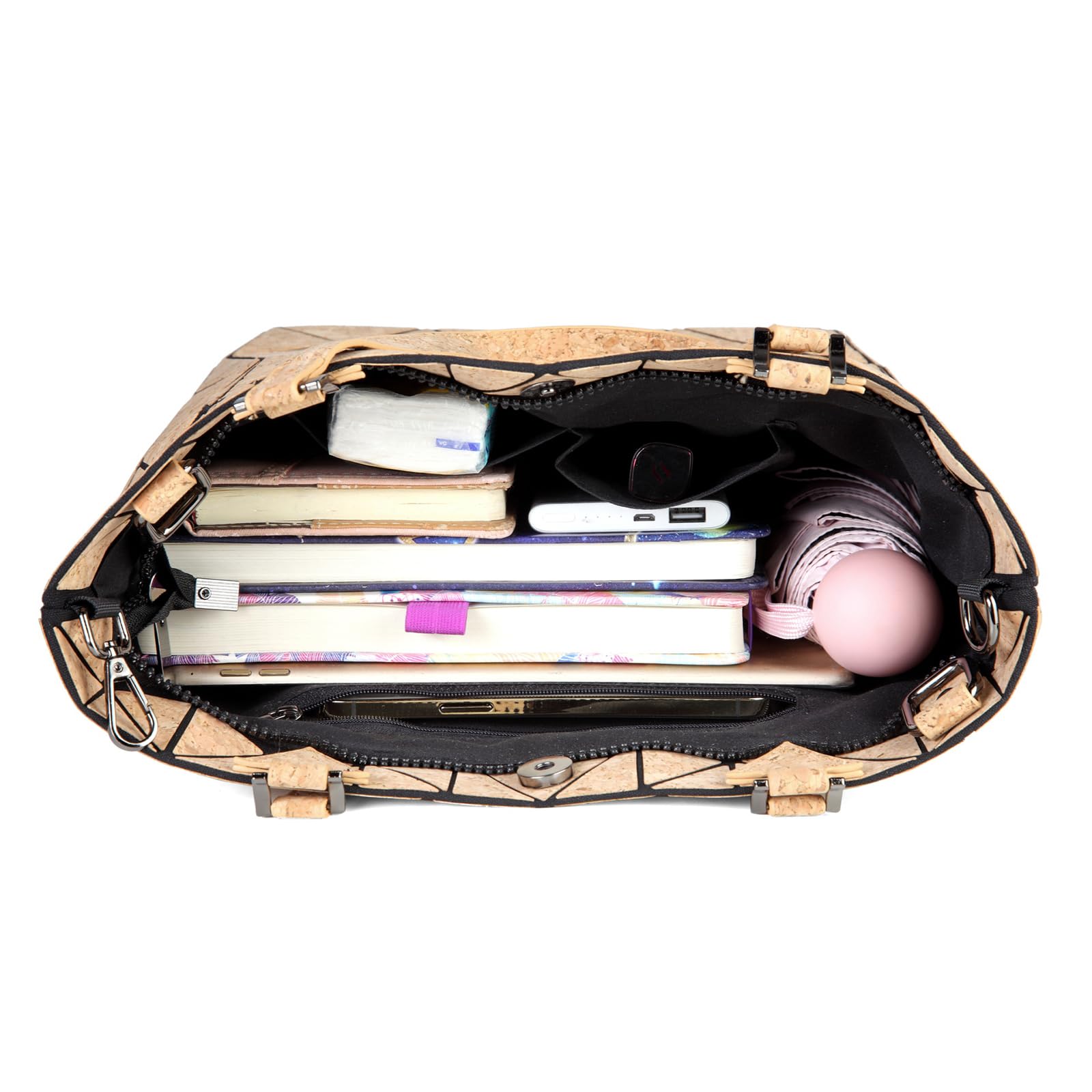 Sac fourre-tout géométrique Sac à main en liège avec poignée sur le dessus | ac à bandoulière pour l'été, sac de plage pour femmes et filles (sac à main avec longue sangle)