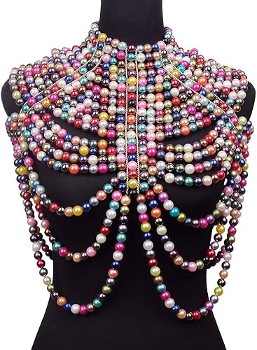 Miniatura 3 de CCbodily - Brasier de cadena de perlas para el cuerpo, collares de hombro de moda, joyería corporal