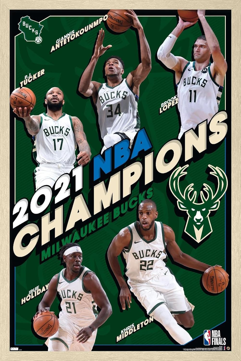 Trends International NBA Milwaukee Bucks - 2021 NBA Finals Champions Wall Poster, 34L x 22.4W, Black Framed Version