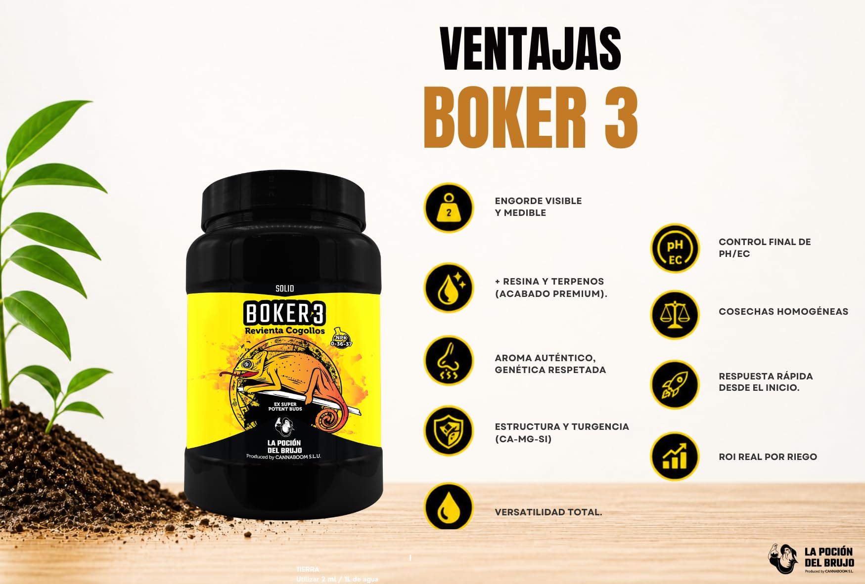 Revienta cogollos - BOKER 3 - Cannaboom - antiguo Super Potent Buds - fertilizante solido con PK (400gr)