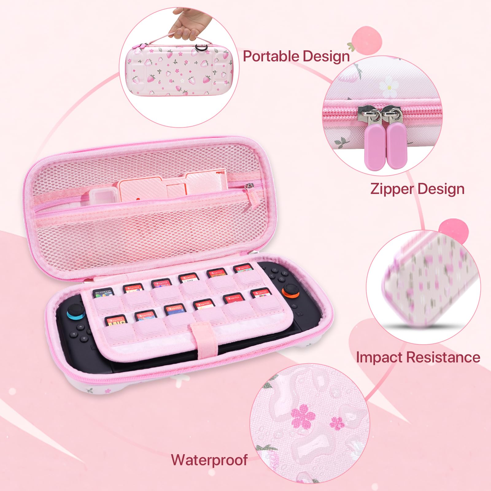 FIWWAT 17 en 1 kit D’Accessoires pour Nintendo Switch 2 - Housse de Transport Portable, Protège-Écran, Protège-Joystick, Support, Étui de Protection, Rose