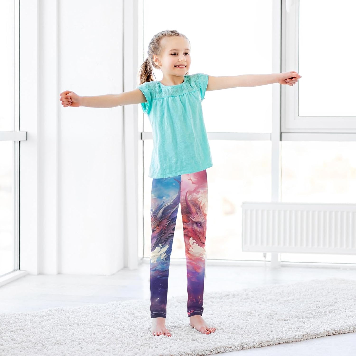 Pink Purple Dragon Girls Leggings Stretch Tights Pants Toddler Workout Dance Yoga Pants,4T