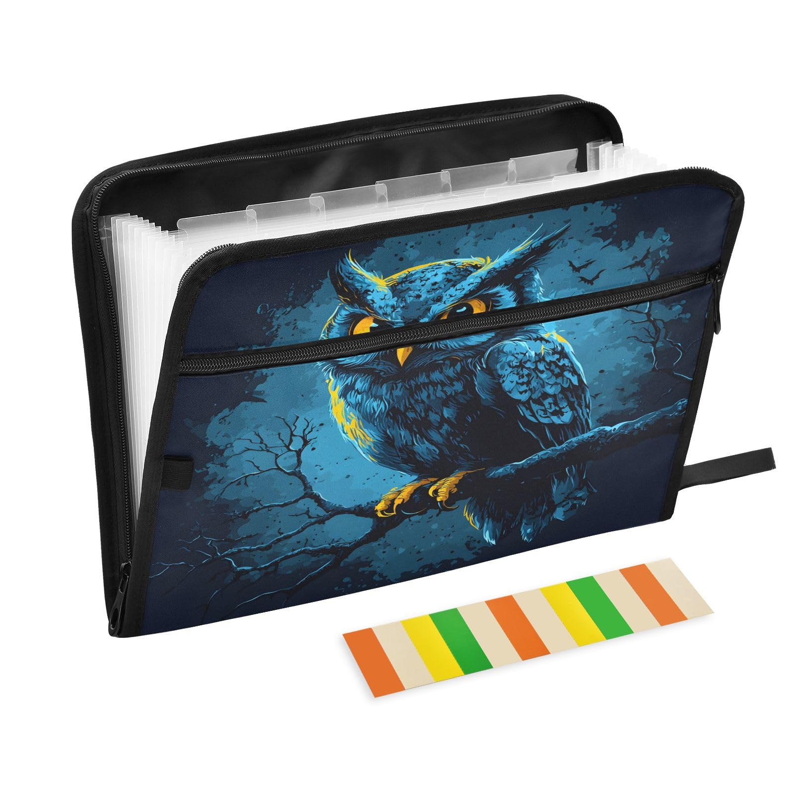 Fierce-Looking Owl 13 Pocket File Organizer Expanding File Folder with Front Pouch Portable Business File Storage Document Organizer Folder with Zipper โ image 1