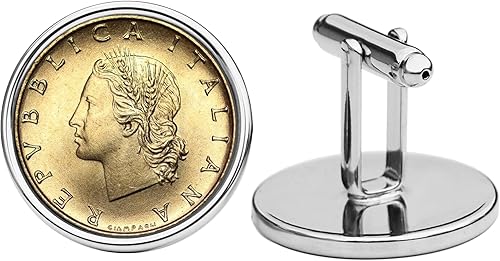 Vista 2 de 1994 Italy 20 Lire BU Uncirculated Coin Silver Plated Cufflinks NEW - Oak Branch and Wheat Sprigs