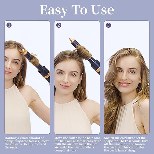 Miniatura 6 de Cepillo de secado de pelo iónico, juego de rizador de pelo, potente secador de pelo 6 en 1 y multiestilizador con rizadores automáticos de envoltura