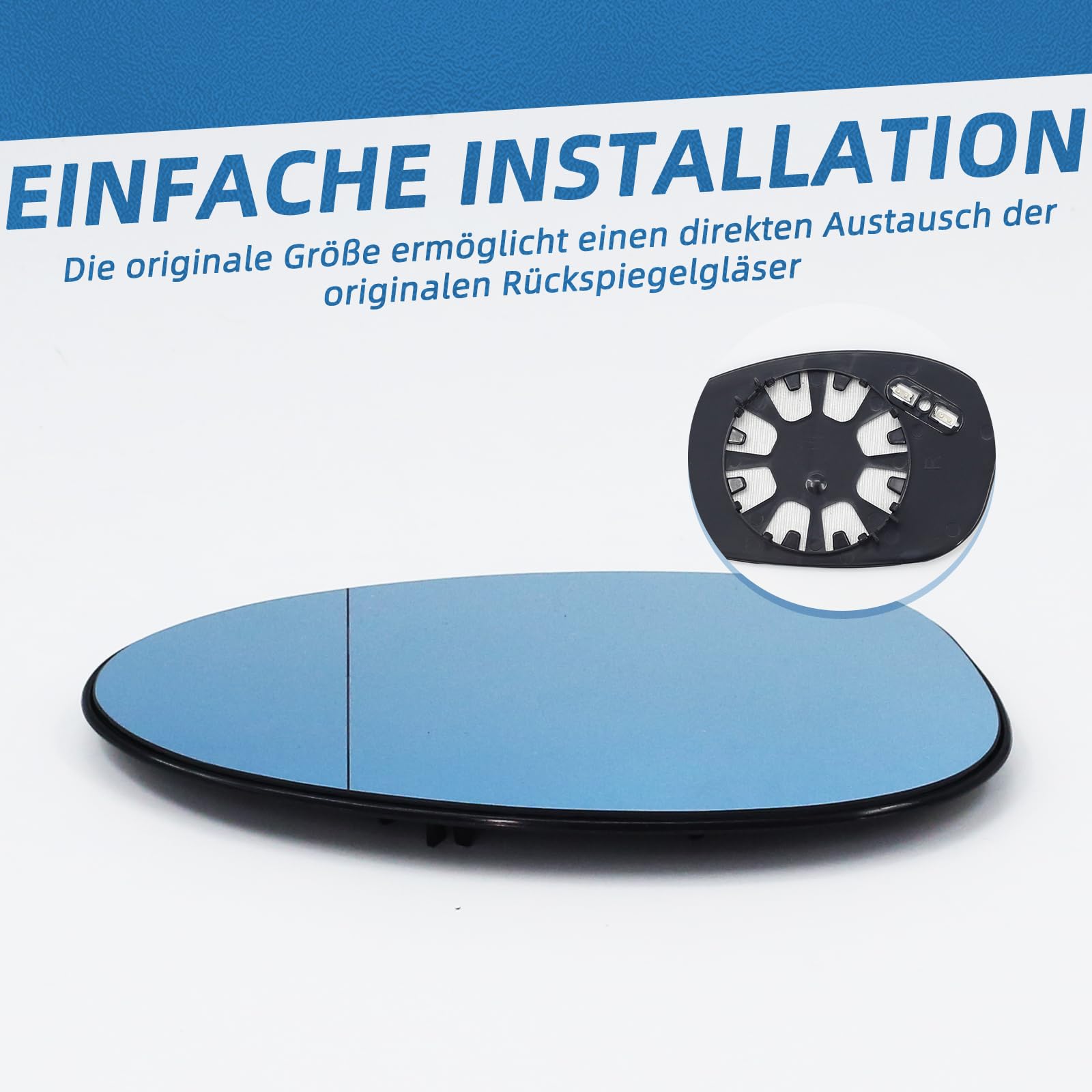 2x Außenspiegelglas Blau Getönt Heizbar für BMW 1er E81 E82 E87 E88 & 3er E90 E91 E92 E93, für E46 NUR für M3 (2000-2007 Clip-in), Spiegelglas Paar Links Rechts, Ersatz