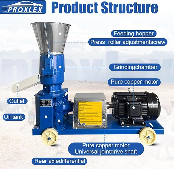 110V Pellet Grinder Machine 4 Head Rollers w/ 6 Grinding Discs